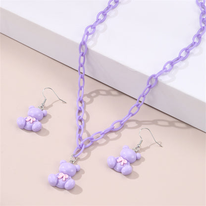 Cute Sweet Bear Flower Bow Knot Plastic Kid'S Jewelry Set