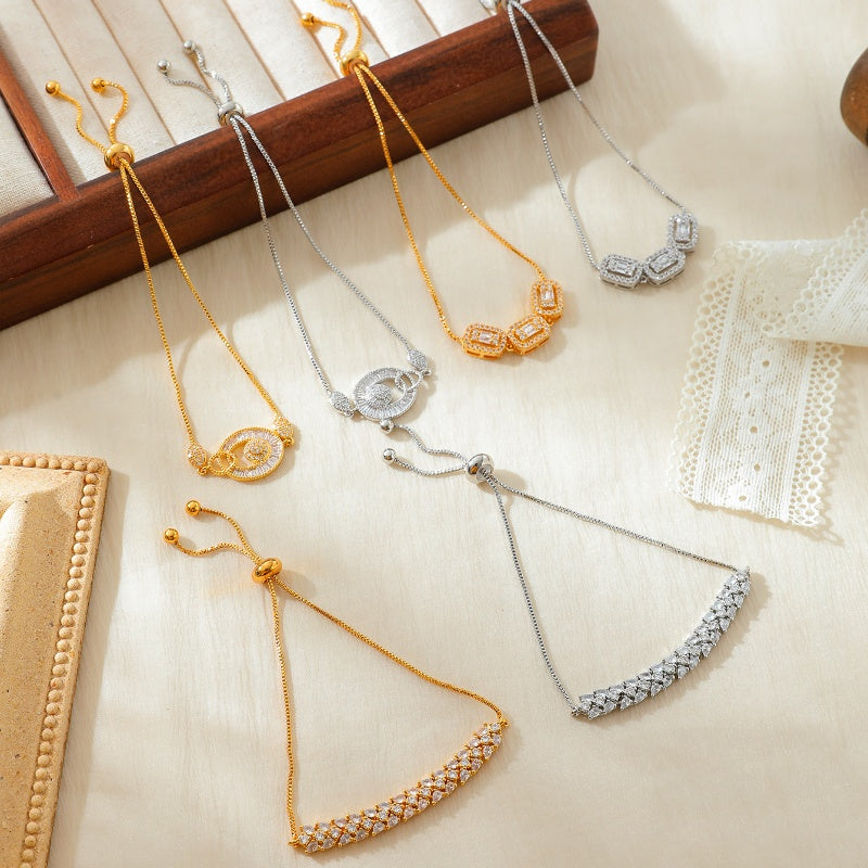 Copper 18K Gold Plated Elegant Luxurious Wedding Plating Inlay Geometric Splicing Zircon Bracelets