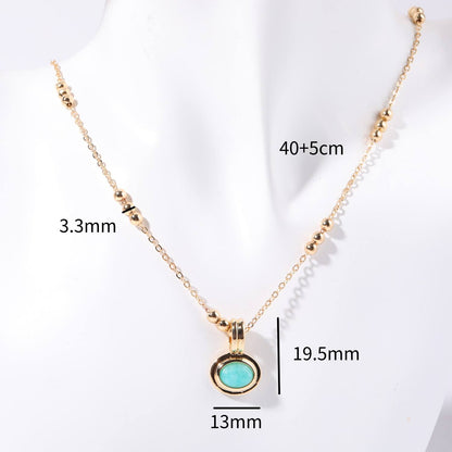 Vacation Simple Style Round Titanium Steel Plating Inlay Natural Stone Zircon 14k Gold Plated Pendant Necklace