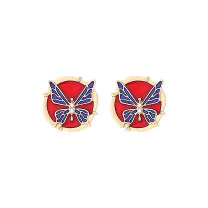 1 Pair IG Style Sweet Round Butterfly Enamel Inlay Zinc Alloy Artificial Pearls Ear Studs