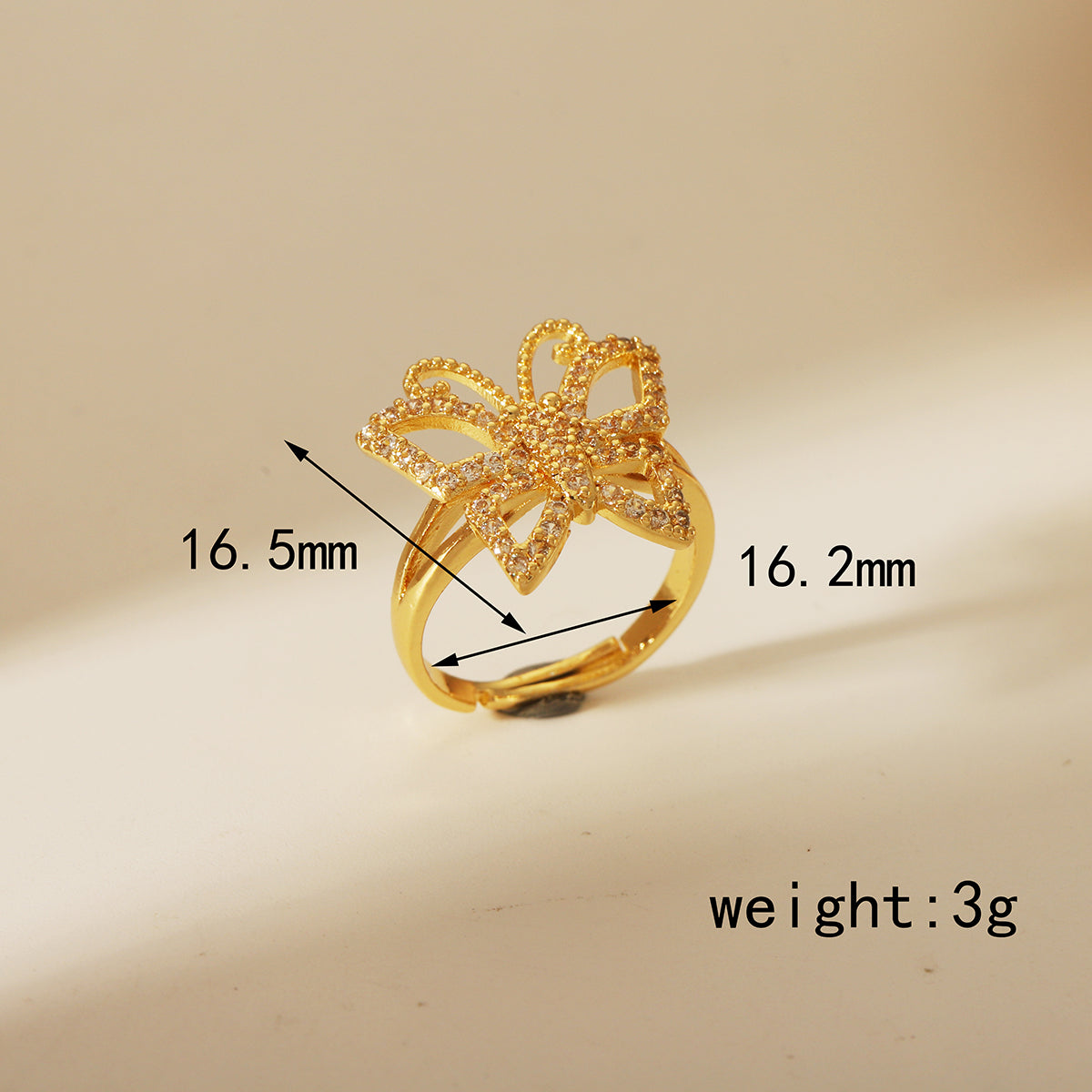 Wholesale Casual Cute Bow Knot Copper Plating Inlay 18K Gold Plated Zircon Open Rings