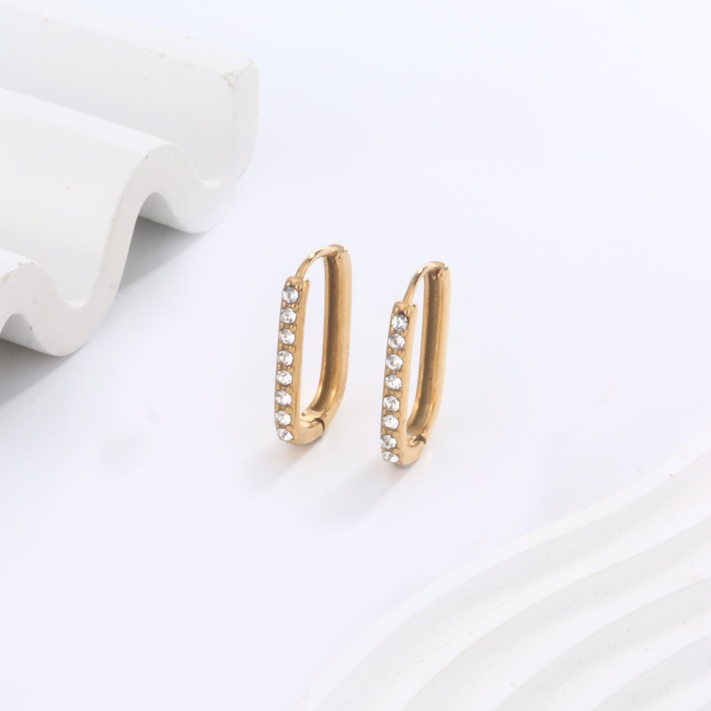 1 Pair Vintage Style Simple Style Geometric Inlay 304 Stainless Steel Zircon 18K Gold Plated Earrings