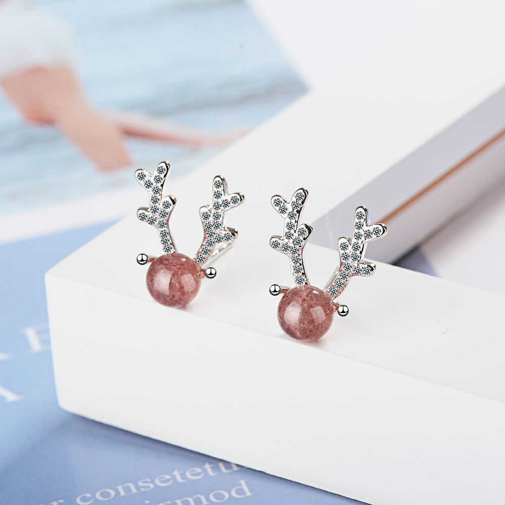 1 Pair Simple Style Classic Style Antlers Inlay Copper Rhinestones Ear Studs