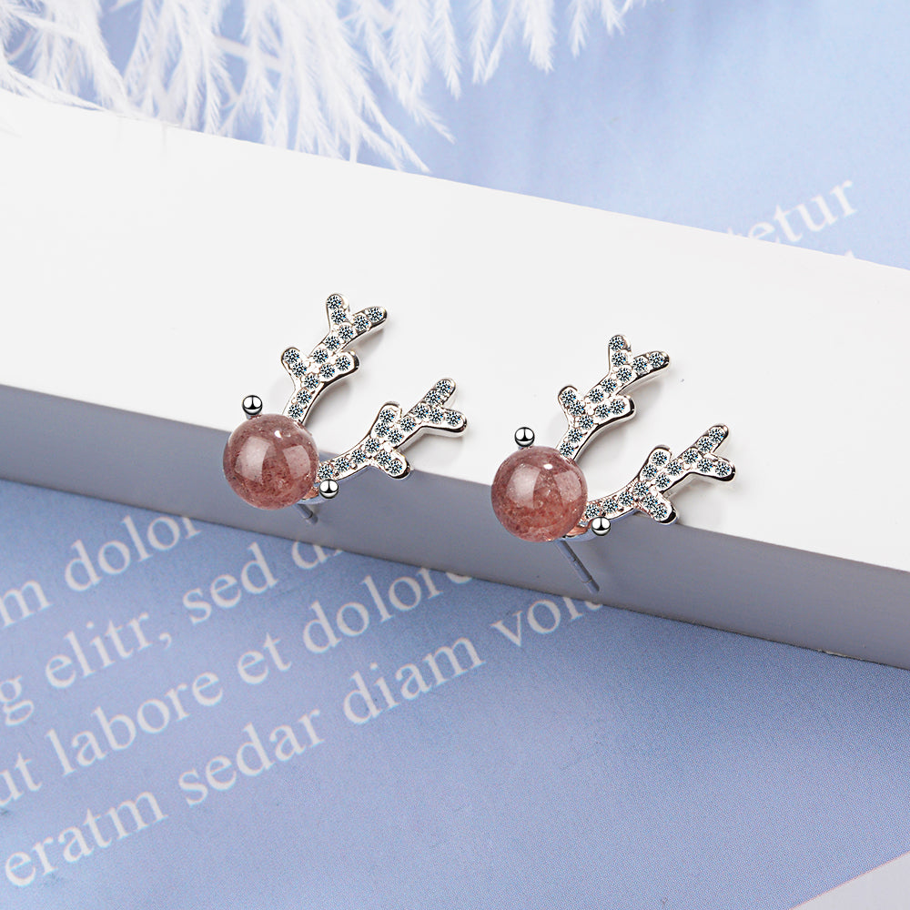 1 Pair Simple Style Classic Style Antlers Inlay Copper Rhinestones Ear Studs