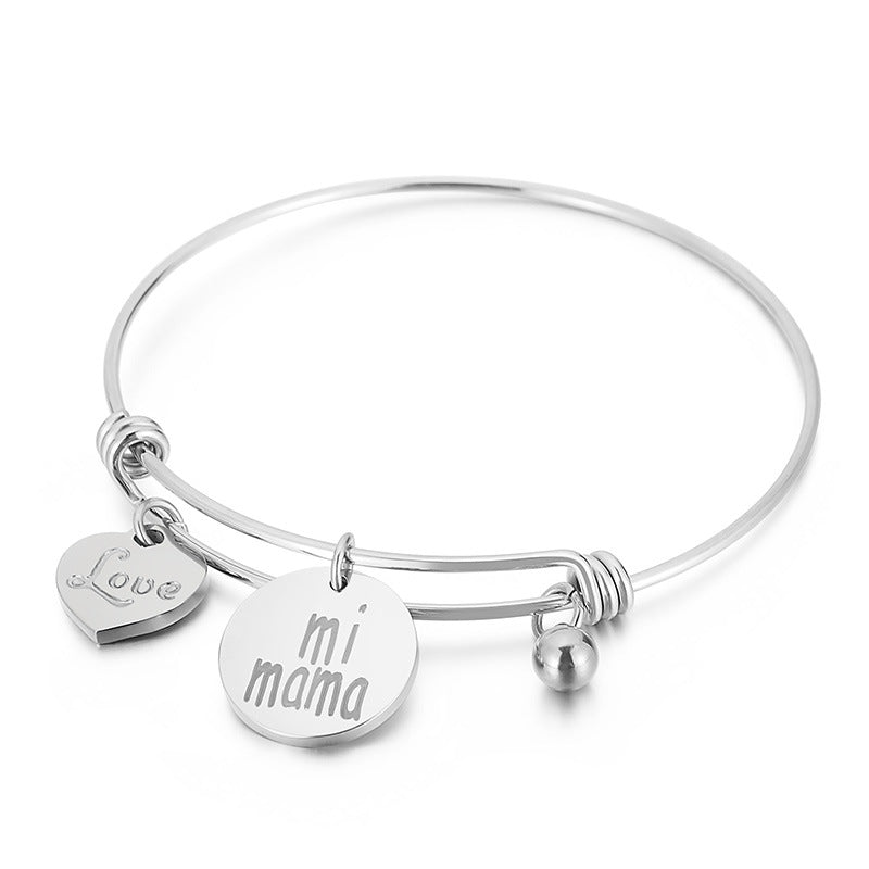 Fashion Mother's Day Gift Letter Love Mi Mama Stainles Steel Heart-shaped Bracelet