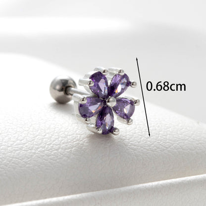 1 Piece Casual Sweet Flower Butterfly Inlay Copper Zircon Ear Studs Cartilage Earrings