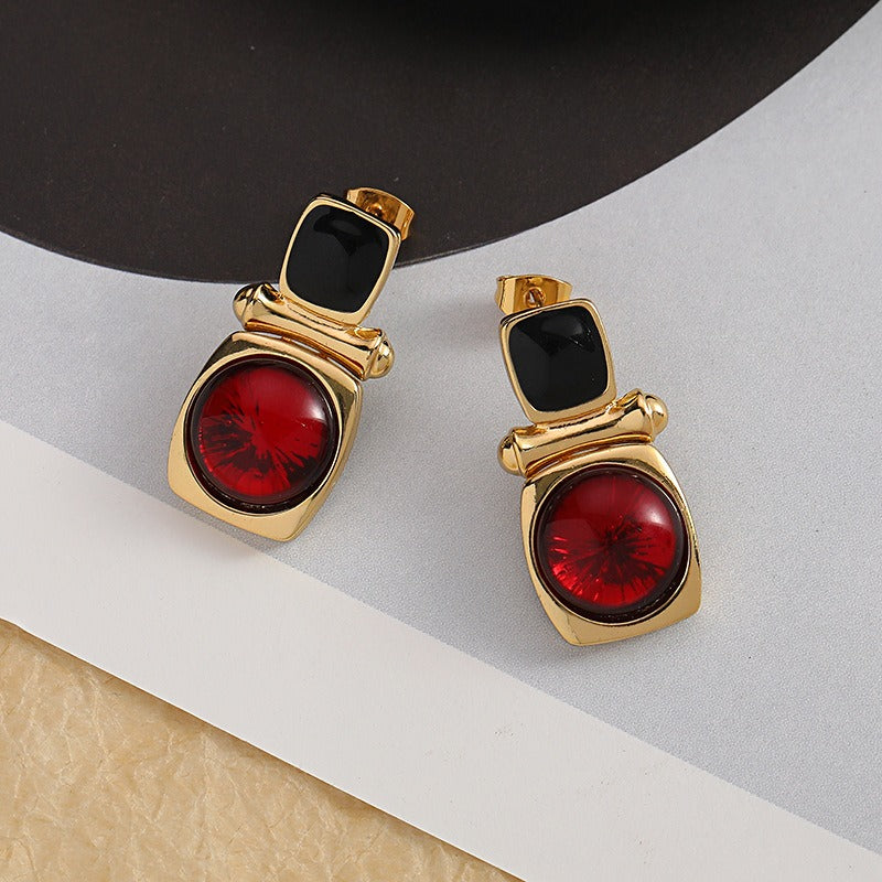 1 Pair Classic Style Solid Color Plating Inlay Alloy Artificial Rhinestones 18K Gold Plated Ear Studs