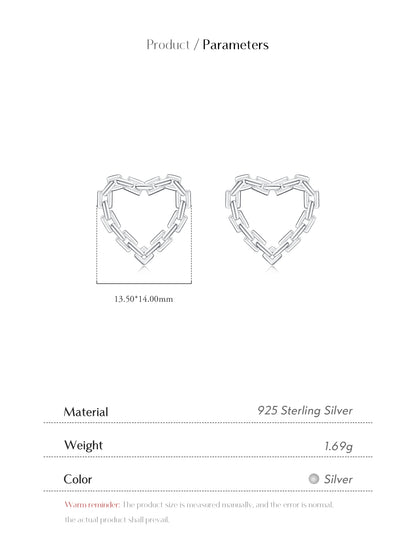 1 Pair Casual Simple Style Heart Shape Plating Sterling Silver Silver Plated Ear Studs