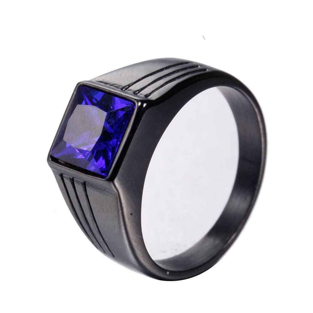 Hip-Hop Retro Solid Color 316 Stainless Steel  Plating Glass Stone Rhodium Plated Men'S Rings