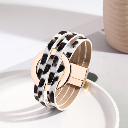 Classic Style Round Pu Leather Alloy Criss Cross Plating Women's Bangle