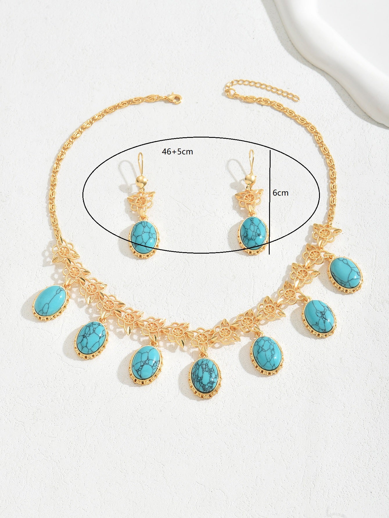 Copper 18K Gold Plated Retro Plating Inlay Water Droplets Zircon Jewelry Set