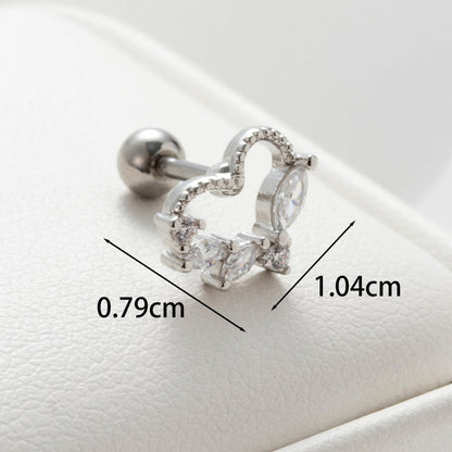 1 Piece Casual Simple Style Heart Shape Flower Inlay Copper Zircon Earrings