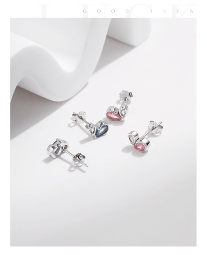 1 Pair Sweet Simple Style Heart Shape Plating Inlay Sterling Silver Zircon Silver Plated Ear Studs
