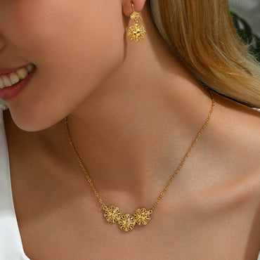 Copper 18K Gold Plated Romantic Simple Style Shiny Plating Flower Jewelry Set