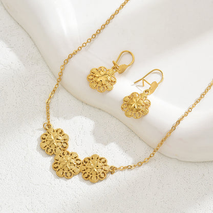 Copper 18K Gold Plated Romantic Simple Style Shiny Plating Flower Jewelry Set