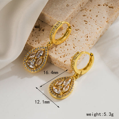 1 Pair Simple Style Water Droplets Bow Knot Plating Inlay Copper Zircon 18K Gold Plated Drop Earrings