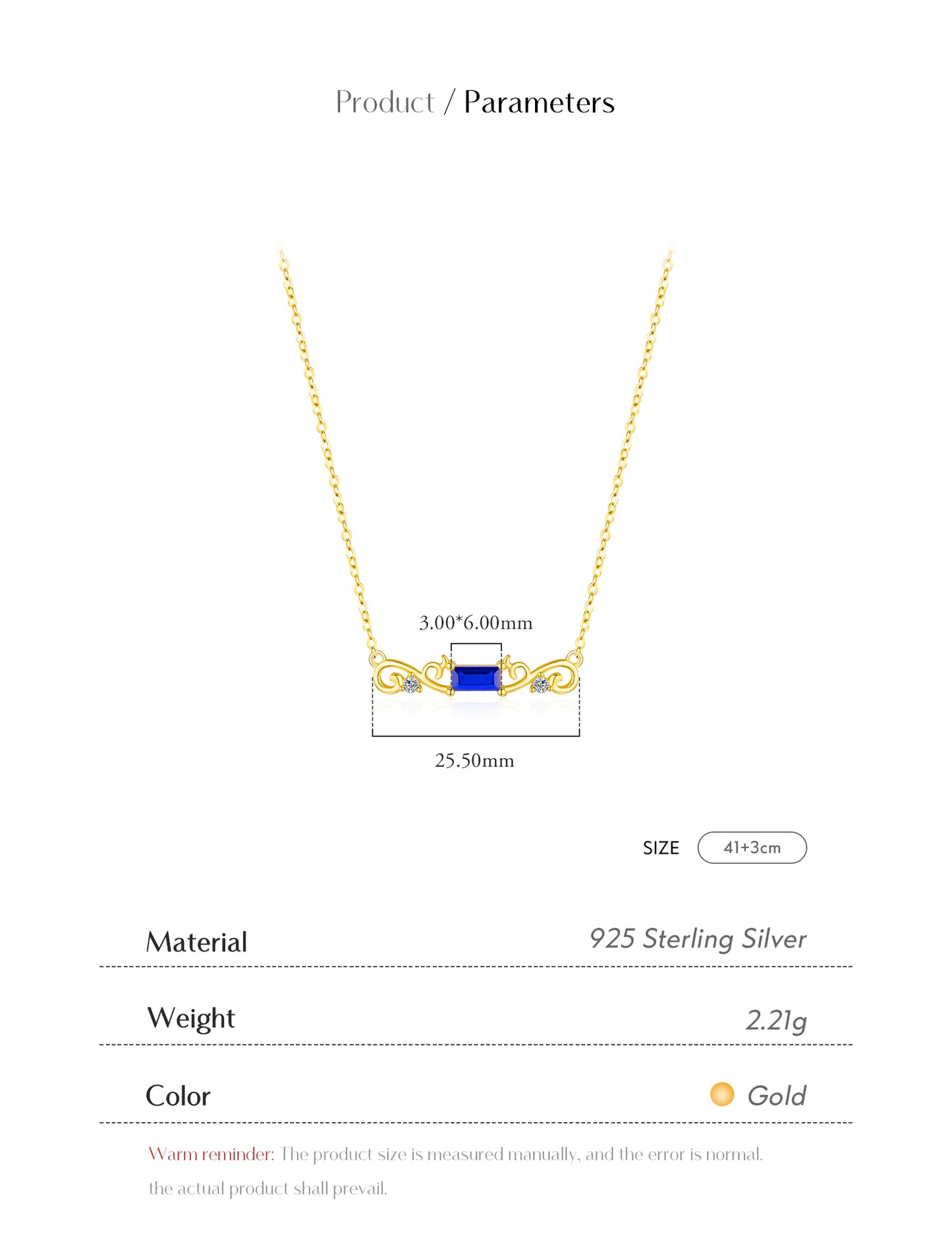 Sterling Silver 14K Gold Plated Elegant Retro Plating Inlay Solid Color Zircon Pendant Necklace