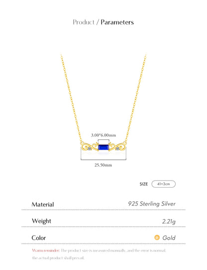 Sterling Silver 14K Gold Plated Elegant Retro Plating Inlay Solid Color Zircon Pendant Necklace