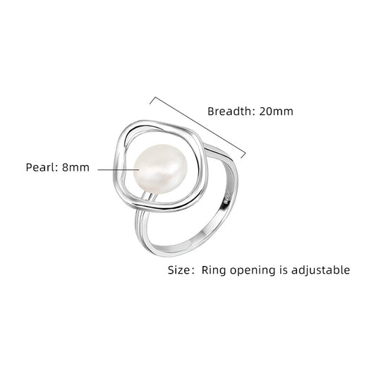 Sterling Silver White Gold Plated Elegant Simple Style Polishing Inlay Solid Color Pearl Open Rings
