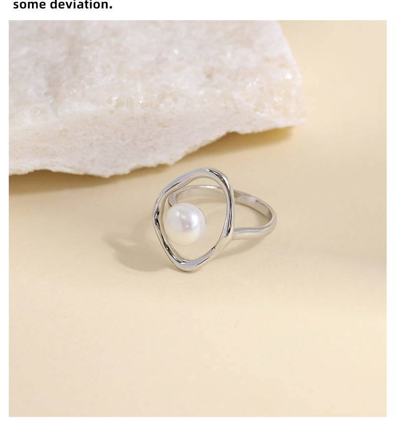 Sterling Silver White Gold Plated Elegant Simple Style Polishing Inlay Solid Color Pearl Open Rings