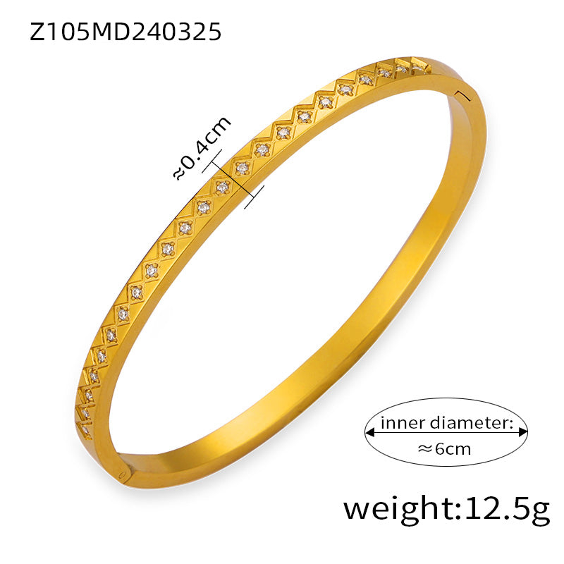 Elegant Simple Style Circle Round 18K Gold Plated Rhinestones Rhinestone Titanium Steel Wholesale Bangle