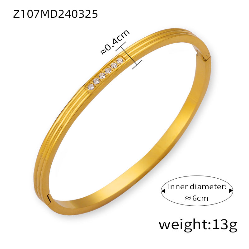 Elegant Simple Style Circle Round 18K Gold Plated Rhinestones Rhinestone Titanium Steel Wholesale Bangle