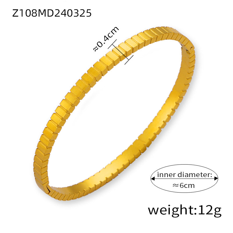 Elegant Simple Style Circle Round 18K Gold Plated Rhinestones Rhinestone Titanium Steel Wholesale Bangle