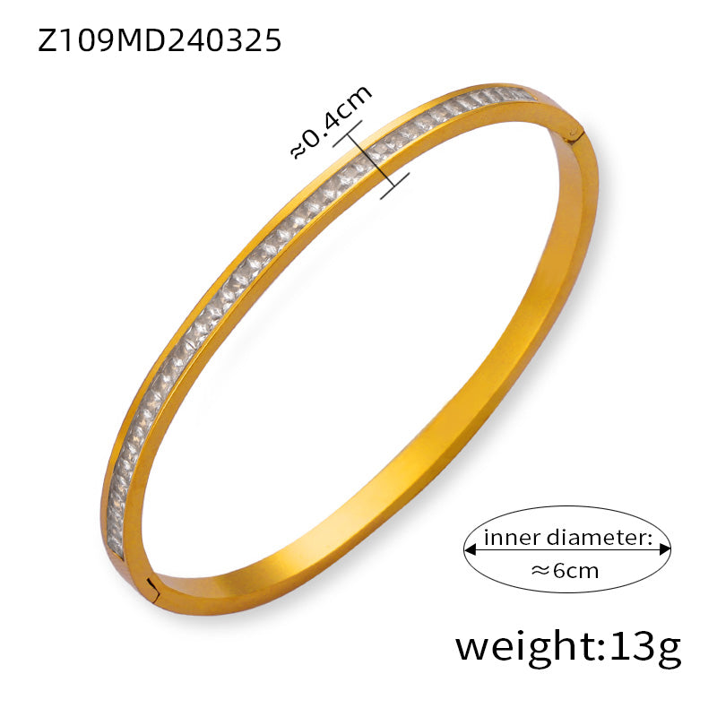 Elegant Simple Style Circle Round 18K Gold Plated Rhinestones Rhinestone Titanium Steel Wholesale Bangle