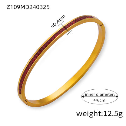 Elegant Simple Style Circle Round 18K Gold Plated Rhinestones Rhinestone Titanium Steel Wholesale Bangle