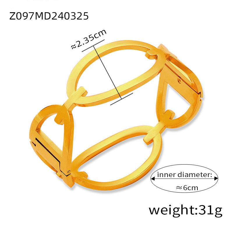 Titanium Steel 18K Gold Plated Casual Elegant Simple Style Hollow Out Inlay Solid Color Rhinestones Bangle