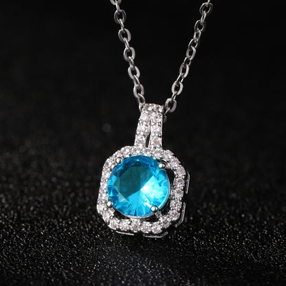 Classic Style Square Titanium Steel Plating Inlay Zircon Silver Plated Pendant Necklace