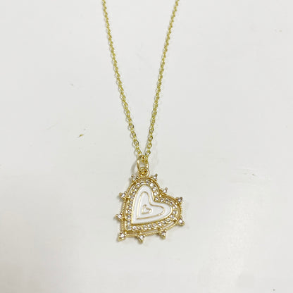 Lady Classic Style Streetwear Heart Shape Copper Enamel Plating 14k Gold Plated Pendant Necklace