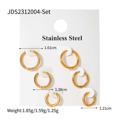 3 Pairs IG Style Modern Style Circle 316 Stainless Steel  18K Gold Plated Earrings