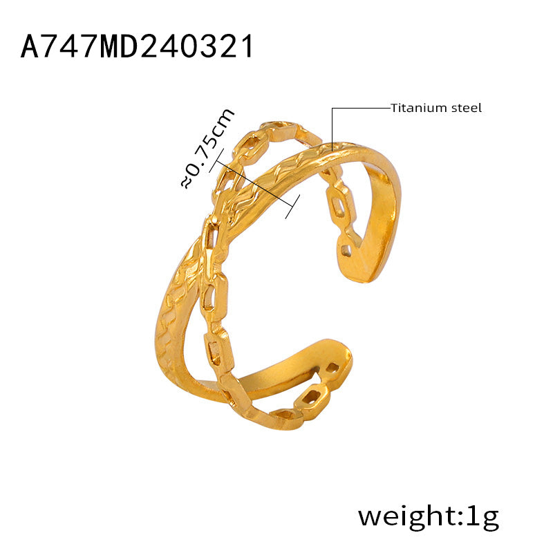 Titanium Steel 18K Gold Plated Casual Simple Style Patchwork Plating Hollow Out Solid Color Open Rings