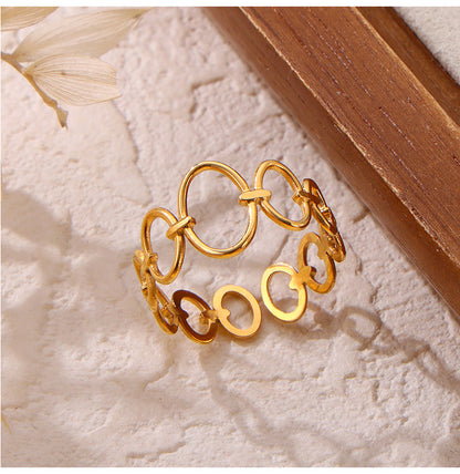 Titanium Steel 18K Gold Plated Casual Simple Style Patchwork Plating Hollow Out Solid Color Open Rings