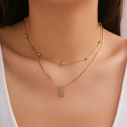 Copper 18K Gold Plated Simple Style Classic Style Inlay Letter Rhinestones Zircon Double Layer Necklaces