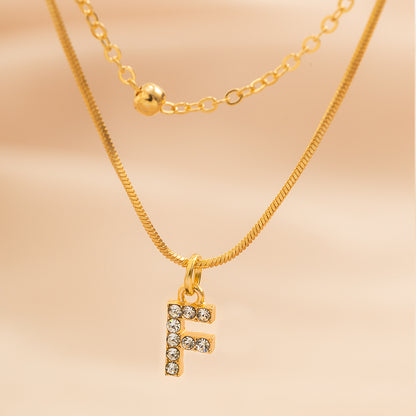 Copper 18K Gold Plated Simple Style Classic Style Inlay Letter Rhinestones Zircon Double Layer Necklaces