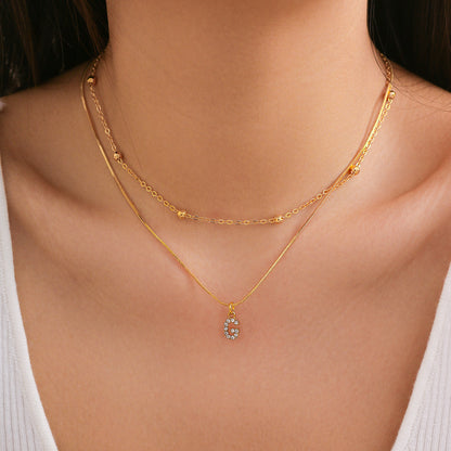 Copper 18K Gold Plated Simple Style Classic Style Inlay Letter Rhinestones Zircon Double Layer Necklaces
