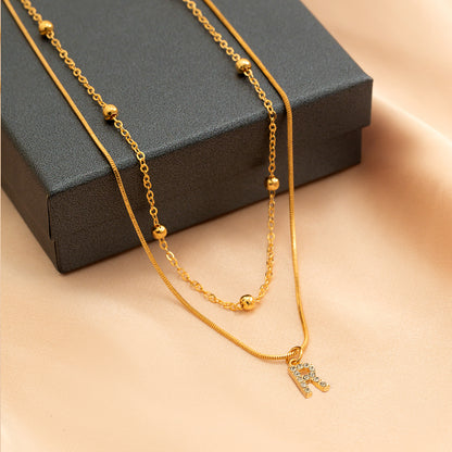 Copper 18K Gold Plated Simple Style Classic Style Inlay Letter Rhinestones Zircon Double Layer Necklaces