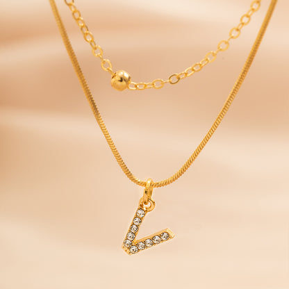 Copper 18K Gold Plated Simple Style Classic Style Inlay Letter Rhinestones Zircon Double Layer Necklaces