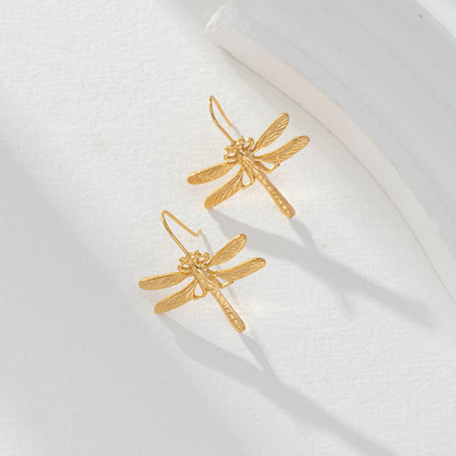 1 Pair Basic Simple Style Classic Style Leaf Dragonfly Plating 316 Stainless Steel  18K Gold Plated Hoop Earrings