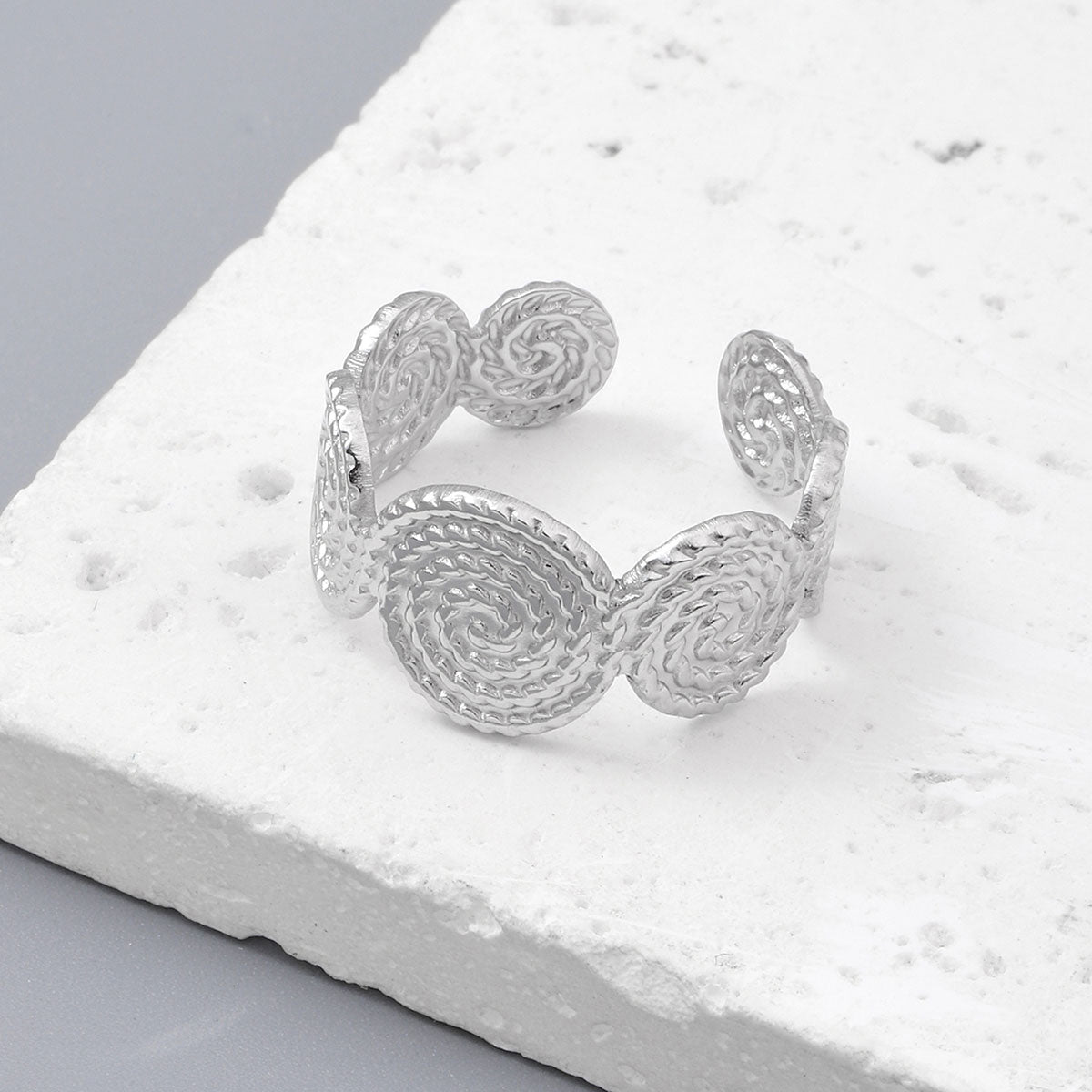 Hip-Hop Feather Flower 201 Stainless Steel Polishing Women's Adjustable Ring