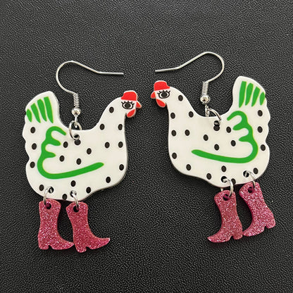 1 Pair Funny Polka Dots Boots Chicken Arylic Women's Ear Hook