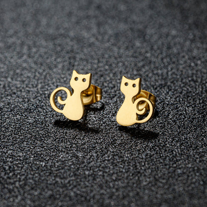 1 Pair Sweet Rabbit Cat Polishing 304 Stainless Steel 18K Gold Plated Ear Studs