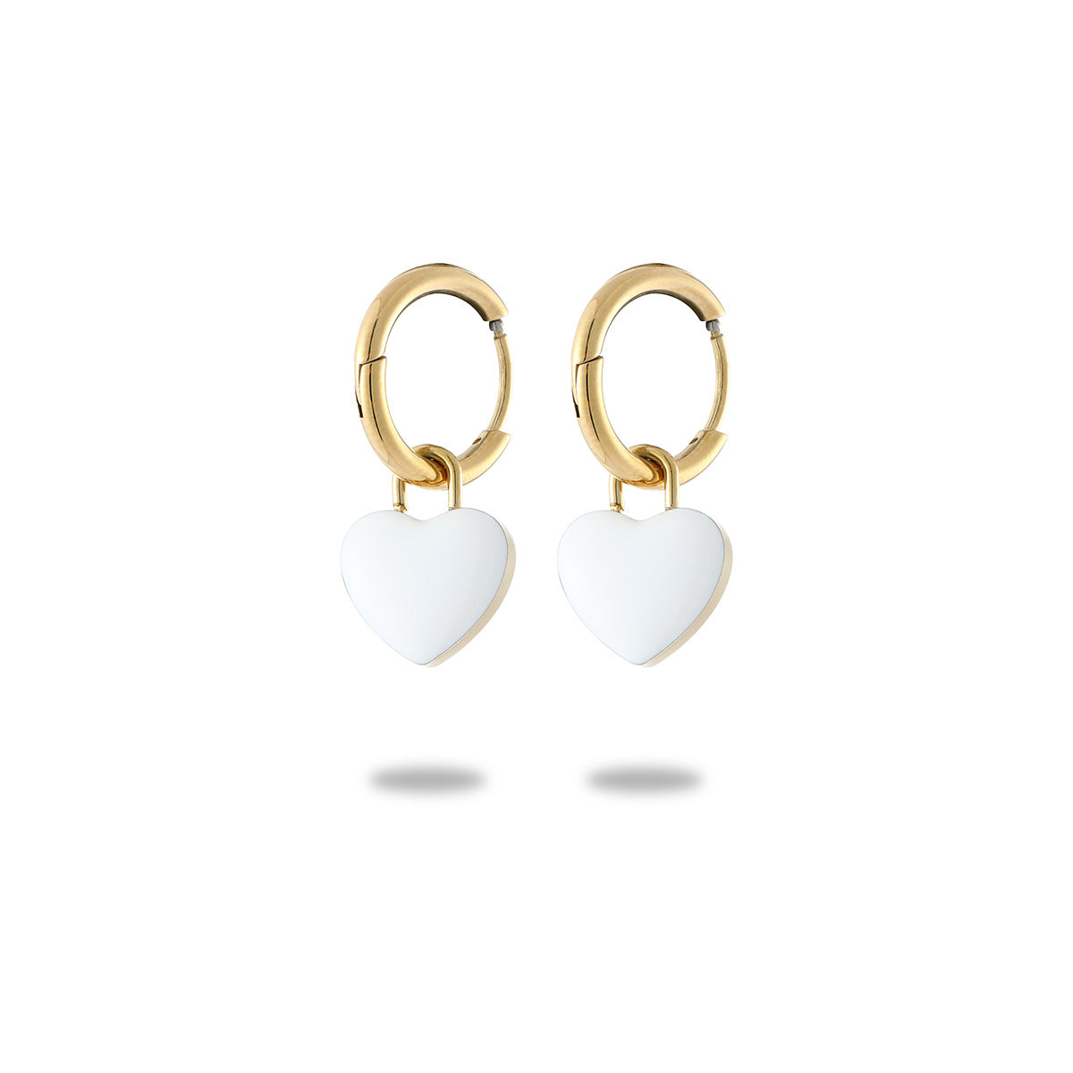 304 Stainless Steel Simple Style Enamel Plating Inlay C Shape Heart Shape Zircon Drop Earrings Ear Studs