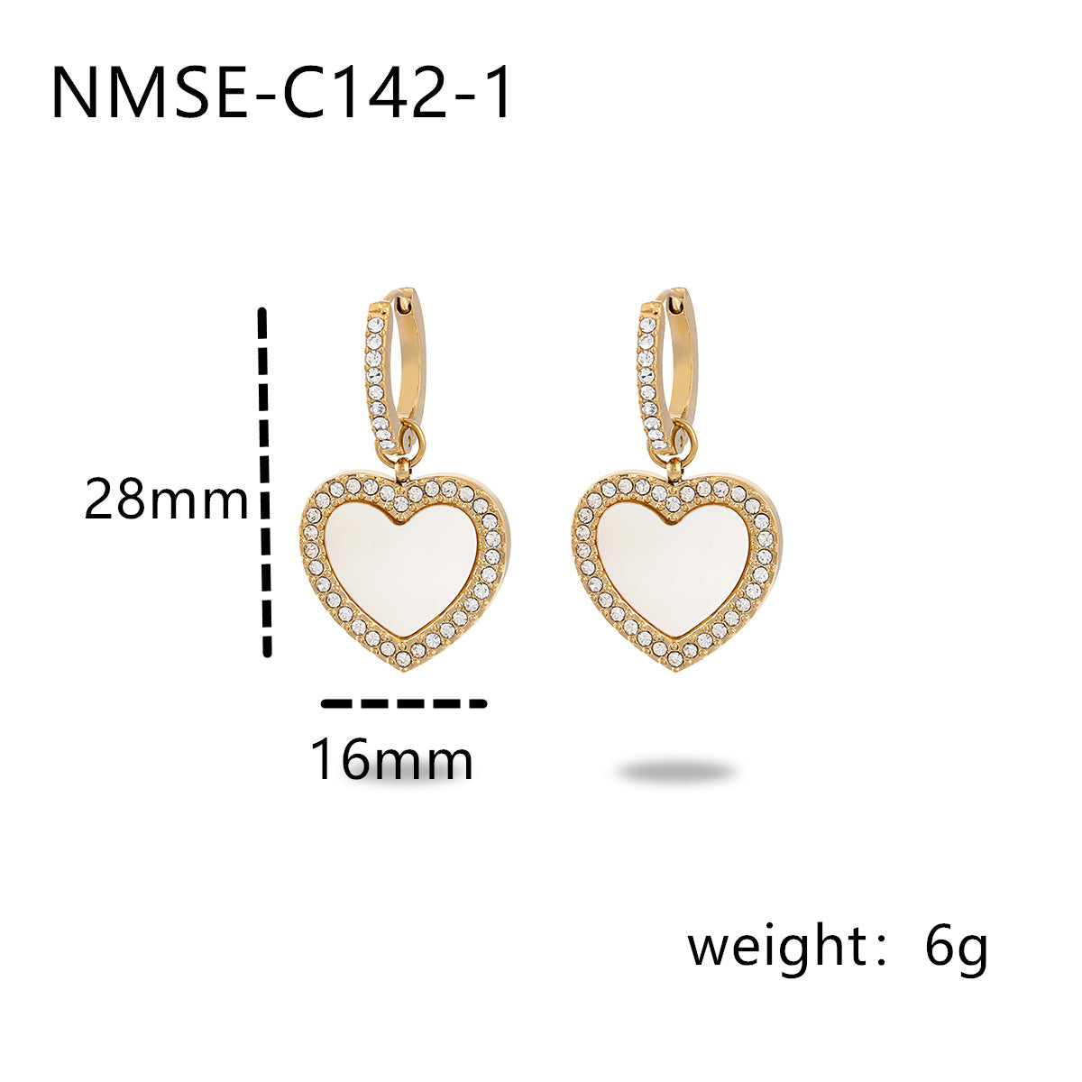 304 Stainless Steel Simple Style Enamel Plating Inlay C Shape Heart Shape Zircon Drop Earrings Ear Studs