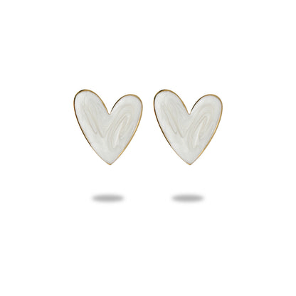 304 Stainless Steel Simple Style Enamel Plating Inlay C Shape Heart Shape Zircon Drop Earrings Ear Studs