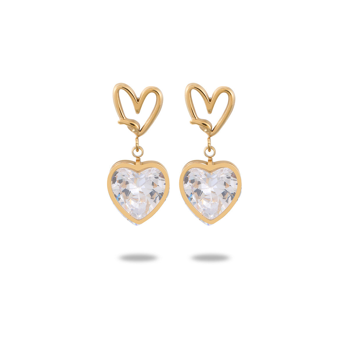 304 Stainless Steel Simple Style Enamel Plating Inlay C Shape Heart Shape Zircon Drop Earrings Ear Studs