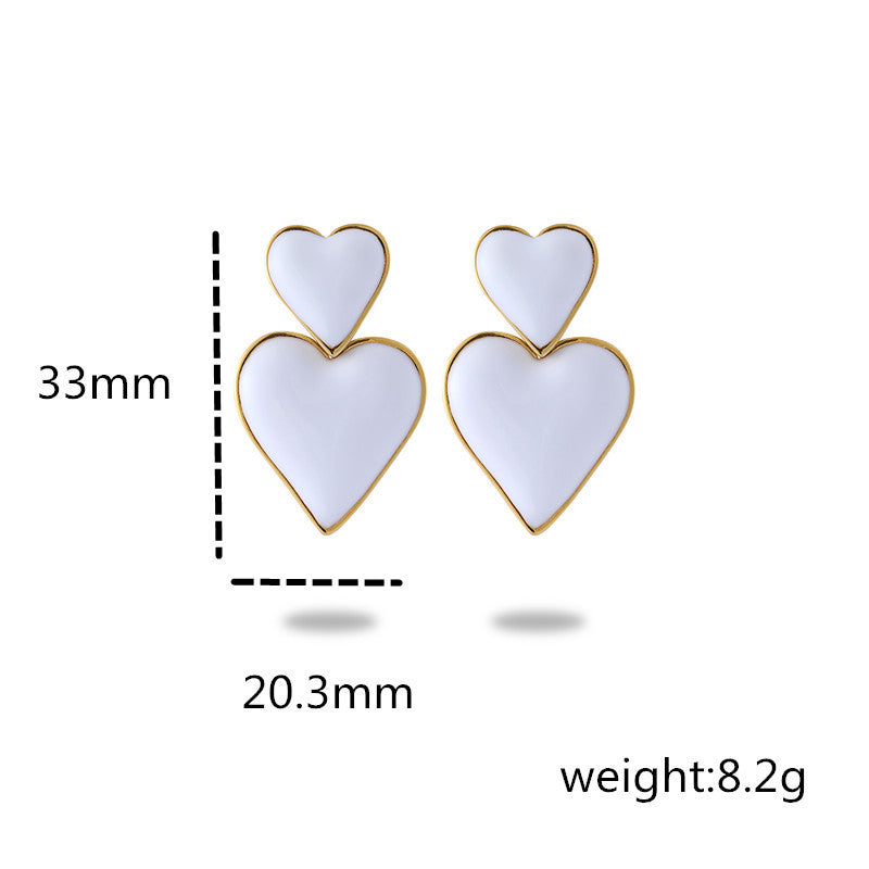 304 Stainless Steel Simple Style Enamel Plating Inlay C Shape Heart Shape Zircon Drop Earrings Ear Studs