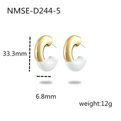 304 Stainless Steel Simple Style Enamel Plating Inlay C Shape Heart Shape Zircon Drop Earrings Ear Studs